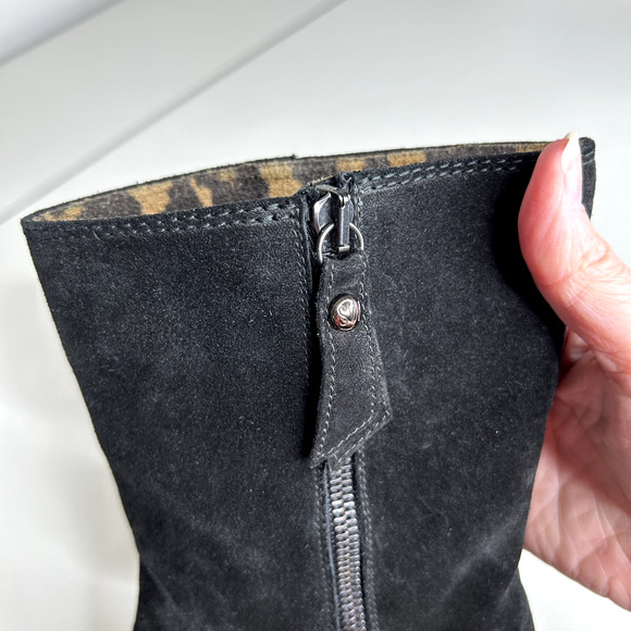 Stuart Weitzman Black Suede Mid-Calf Boots Cheetah Print Round Toe Booties 4 - Picture 11 of 16